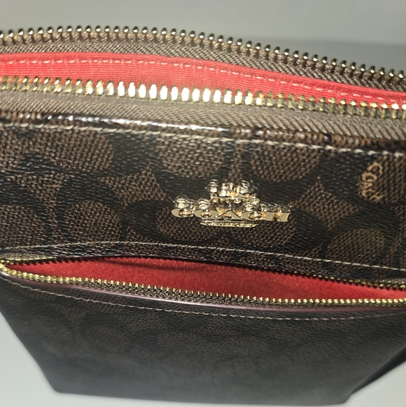 COACH Mini Rowan File Bag In Signature Walnut/Red Color - Picture 3 of 10